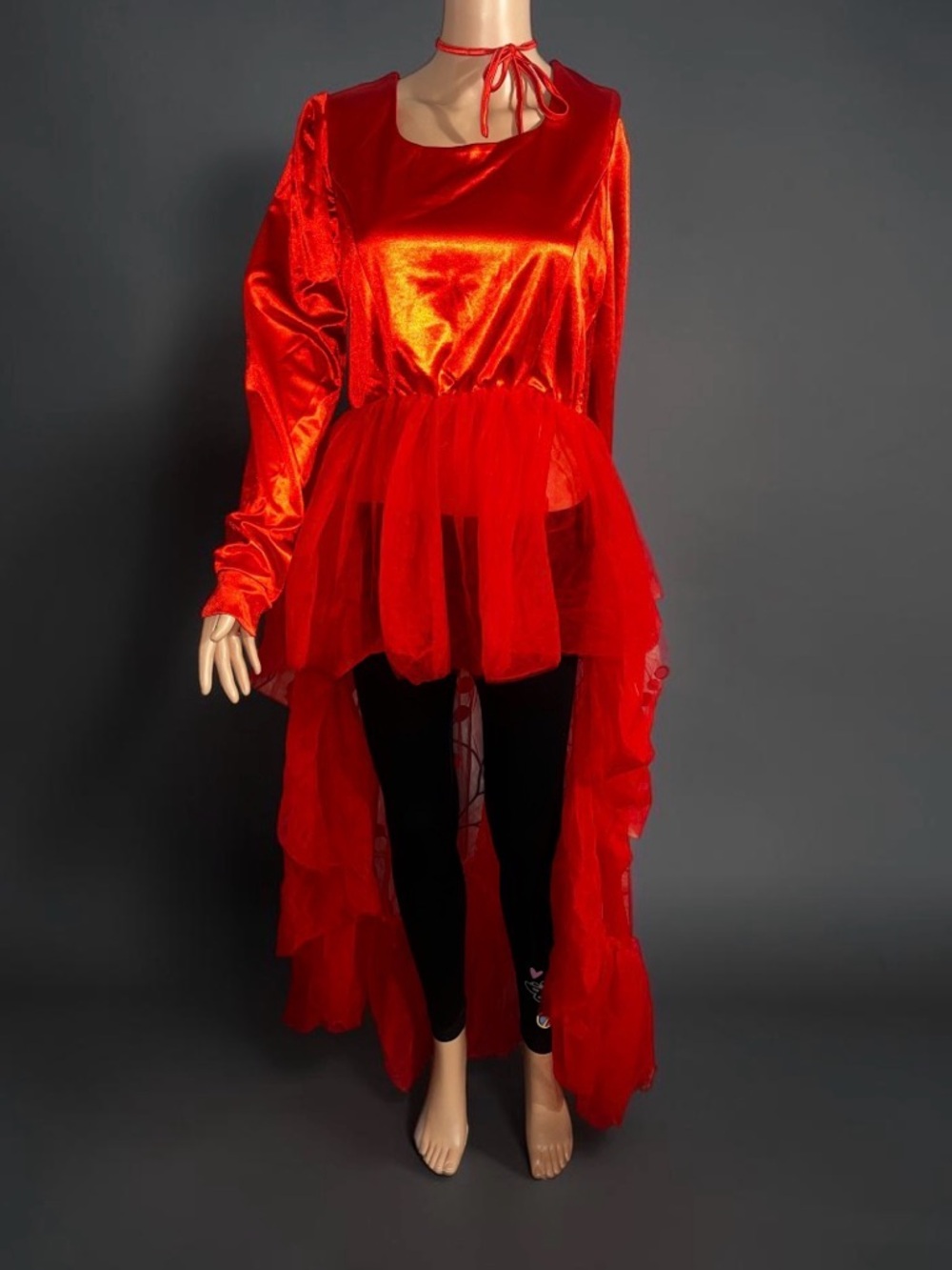 Red Hi-Low Satin and Tulle Women's Hi-Low Dress - Picture 4 of 12